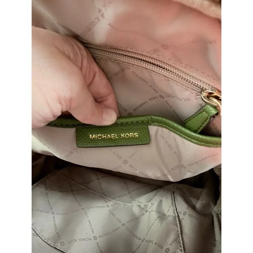 Michael Kors Erin Medium Brown MK Logo Green Trim Backpack